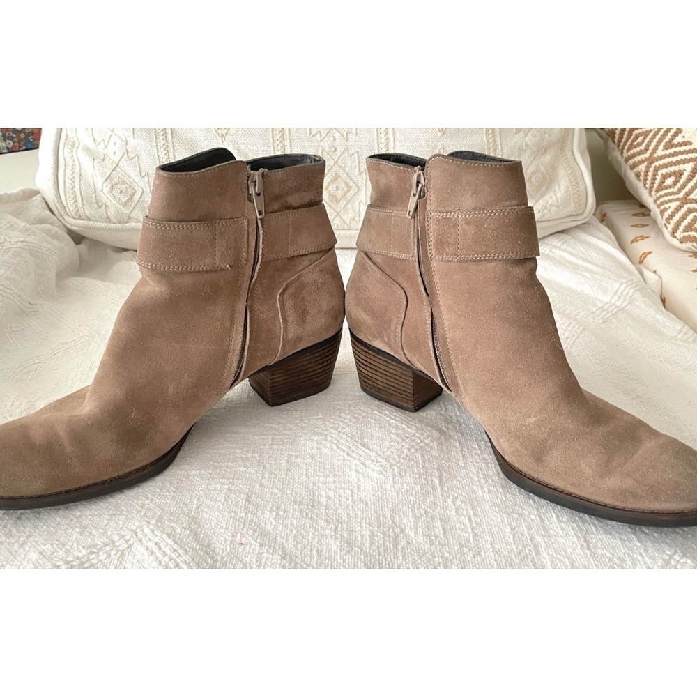 Paul Green Jano Moto Booties Beige Suede Buckle Chunky Heel Size 7, fit like 8.5 - Picture 6 of 14